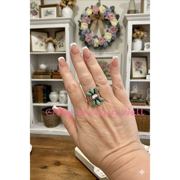 Kingman Turquoise Wildhorse Jasper Cluster Ring Sterling Silver Adjst 5-10 - Picture 4 of 6